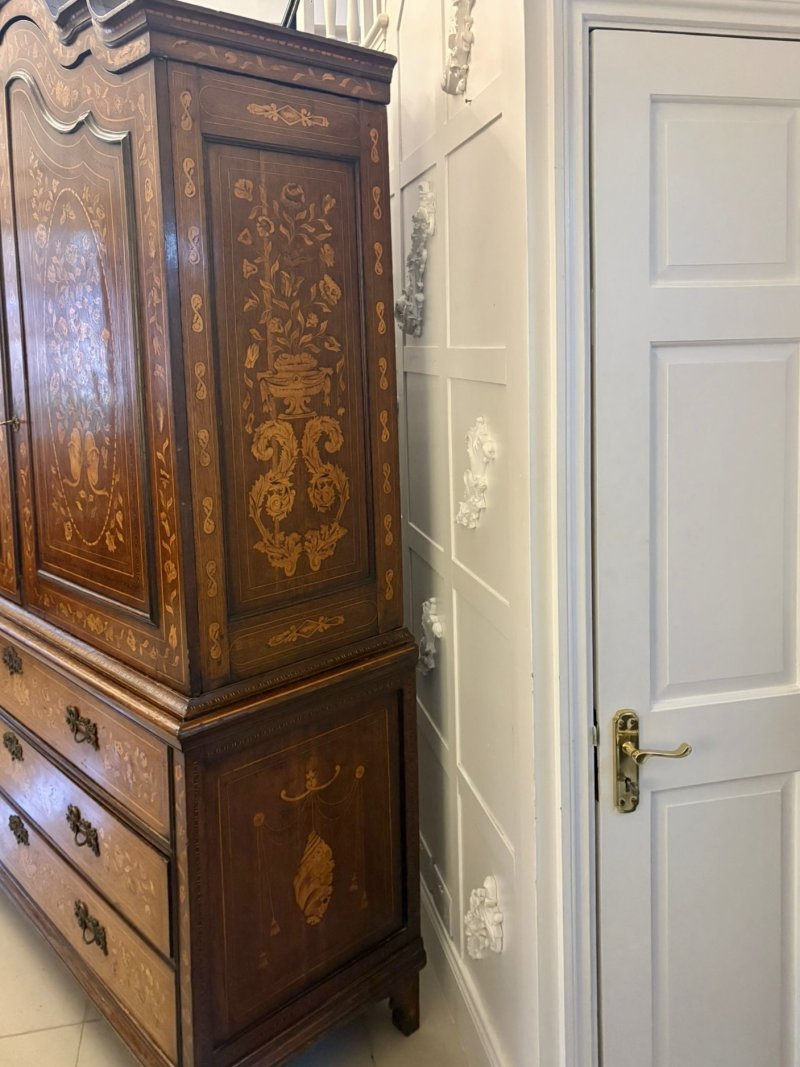 Antique Dutch Marquetry Walnut Linen Press/Cupboard